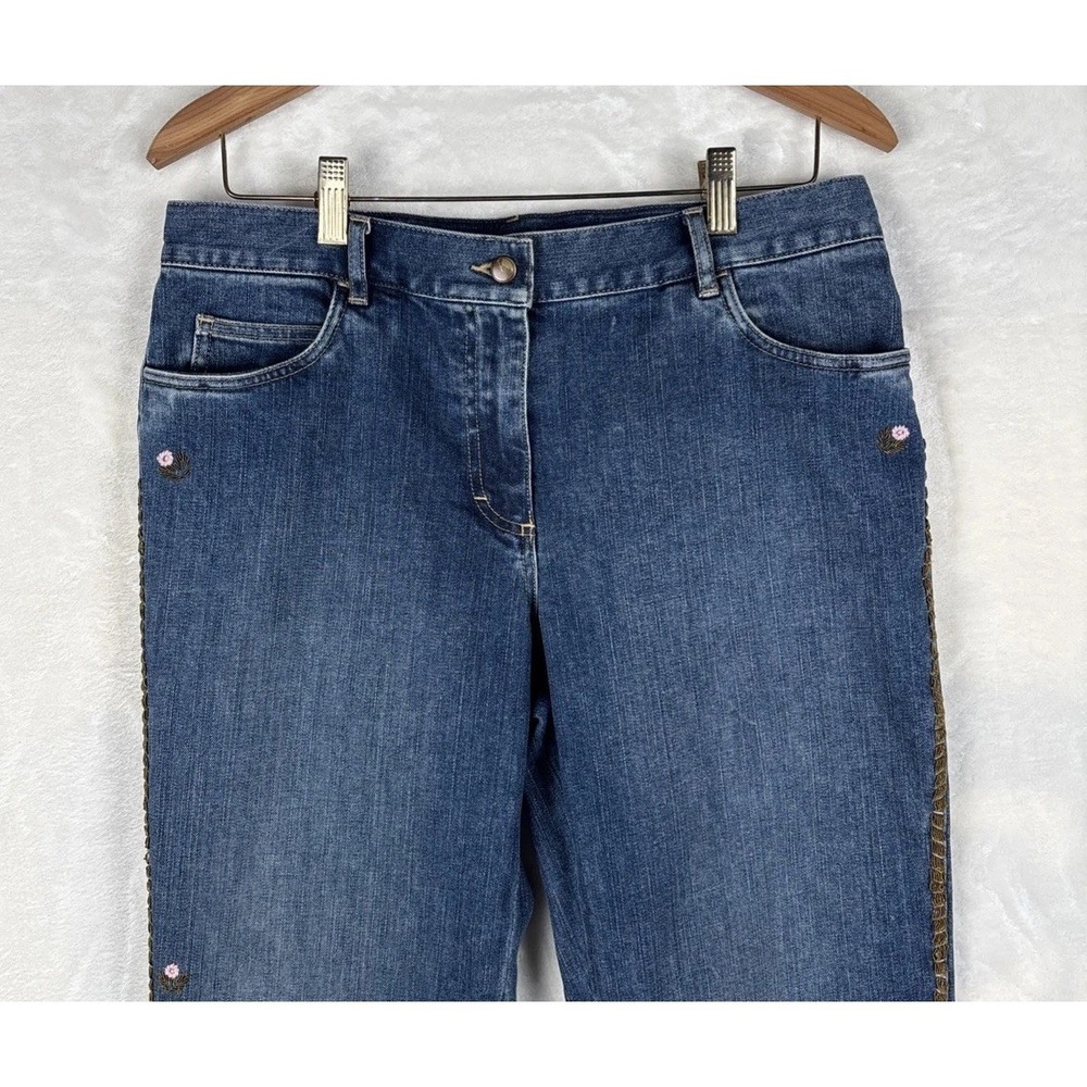 VTG Per Se Women 10 Floral Embroidered‎ Beaded Jeans Bootcut Artsy Hobo Festival - Picture 2 of 13